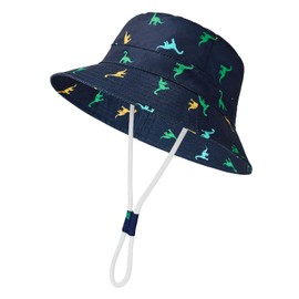 Century Star Sun Hat Children's UV Protection Sun Hat Baby Adjustable Tie Straps Breathable Fishing Hat Boys Girls, navy dinosaur, 6-12 months