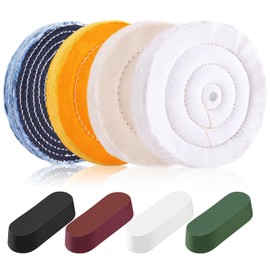 8PCS 6 Inch Buffing & Polishing Wheel Kit for Bench Grinder, 1/2" Arbor Hole, Denim/Yellow/White/Flannel Polishing Wheels with 4 Buffing Compound Set,Polishing Rouge Bars