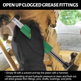 Grease Fitting Cleaning Tool, Cleans and Flushes Out Old Dried Grease from Fittings, Pins, Shafts, Bushings, and Joints. Uses Penetrating Fluid and Hydraulic Pressure, Green