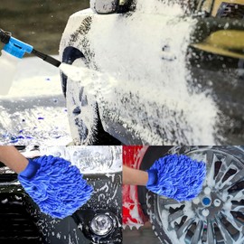 Car Wash Foam Gun, Snow Foam Sprayer with 3/8" Brass Connector & 1L Bottle & Nozzles & Wash Mitt - Foam Cannon Garden Hose Sprayer, Car Accessories for Men - Snow Foam Blaster Watering Kit (Blue)