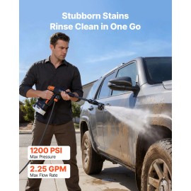 Portable Cordless 1200PSI Pressure Washer with 6 1 Nozzle Water Hose 4 Speed Adjustment High Pressure Brushless Motor CleanerPressure Washer Flow Rate: High Flow Rate