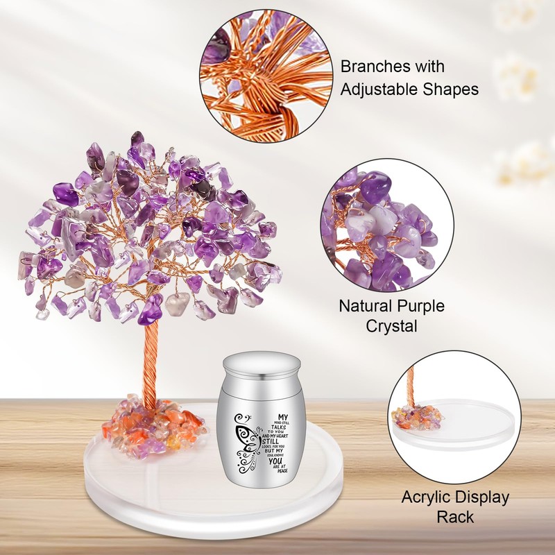 Kagrec Small Urn for Human Ashes Keepsake Crystal Tree of