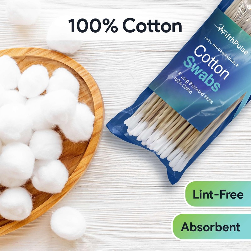 50 Biodegradable Long Cotton Swabs - 8 Inch Cotton Swabs