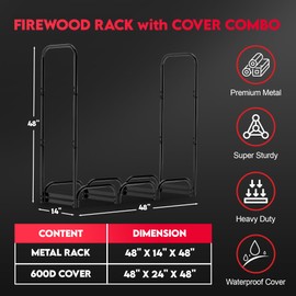 Zettum 4ft Firewood Log Rack with Cover - Outdoor Wood Stand Holder with Cover Heavy Duty, 4 Feet Metal Fire Wood Pile Organizer and Cover Combo Set for Fireplace Storage (48 x 14 x 48 Inch)