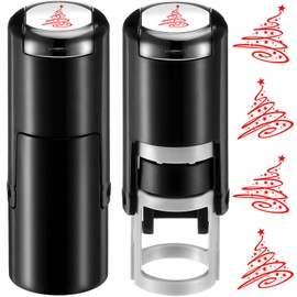 Supervitae 2 Pack Christmas Tree Print Stamps Ink Stamper Mini Red Self Inking Stamps for Classroom Party Educational Learning Activities Craft Supplies