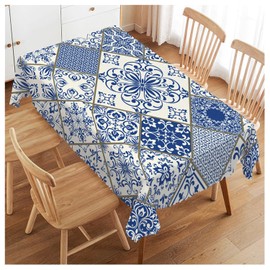 Walmsco Tablecloth Blue Retro Floral Decor For Dining Room Kitchen Rectangular Table Cover 132 * 178cm