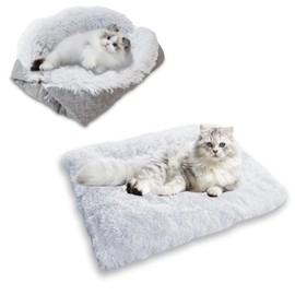 ToKinCen Cat Bed, Pet Bed for Cats, Small Dogs, Washable 2-in-1 Cat Bed, Plush Soft Sleeping Cat Bed, Dog Bed, Cat Sofa, Fluffy Mat, Cat Bed, Cat Blanket (Grey)