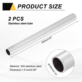 MECCANIXITY 2 PCS 304 Stainless Steel Tubing, 19mm OD 1.5mm Wall Thickness 254mm Long Round Metal Pipe Steel Tube for Industrial Machinery Home Decoration DIY Crafts Model