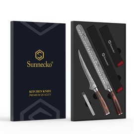 Sunnecko Professional BBQ Carving Knife Set, Slicing and Boning Knife for Meat Cutting,German High Carbon Stainless Steel Carving Knife for Meat and Turkey.