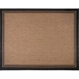 Gertmenian Gertmenian Indoor Outdoor Classic Flatweave Area Rug, Stain & UV Resistant Carpet, Deck, Patio, Poolside & Mudroom, 5x7 Ft Standard, Simple Border, Black Tan, 21490