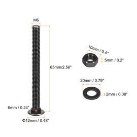 QUARKZMAN M6x65mm Vierkant Halsschrauben mit Muttern & Unterlegscheiben, 25Set 304 Edelstahl Rundkopf Vierkant Halsschrauben, Schwarz