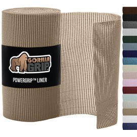 Gorilla Grip powerGRIP Drawer Shelf and Cabinet Liner, Thick Strong Hold, Non-Adhesive Liners Protect Kitchen Cabinets and Cupboard, Bathroom Drawers, Easy Install, Breathable Mat, 17.5" x10', Beige