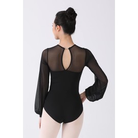 Dance Elite Aisling Mesh Shoulder and Sleeves Dance Leotard For Women Ballet (Black, Adult L)