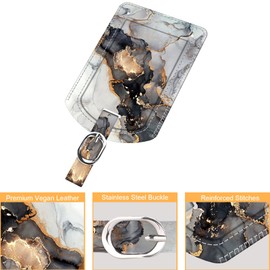 [2 Pieces] Fintie Faux Leather Suitcase Tag, Luggage Tag, ID Tag with Address Tag, Name Plate for Travel Bag, Suitcase, Cloudy Marble