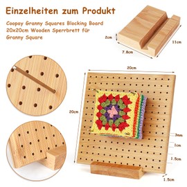 Coopay Crochet Blocking Board, 20 x 20 cm Bamboo Barrier Board for Granny Square Tensioner, Wooden Granny Squares Blocking Board and 20 Stainless Steel Rod Pins, Locking Board Crochet, Knitting and