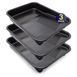 FoamPRO 309 9 inch Molded Plastic Paint Tray- 3 Pack, Black- Solvent-Proof Roller Trays w/Ladder Hook Legs- Durable Interior Exterior Home Painting Supplies & Tools for Paint Rollers & Roller Brushes