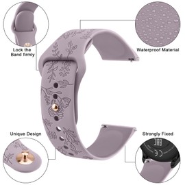 Meliya Silicone Watch Bands Quick Release 20mm 22mm Bands, Floral Engraved Soft Silicone Rubber Sport Replacement Watch Strap for Women Men (Taro Purple+Starlight+Cyan, 20mm)