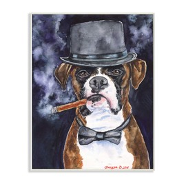 Stupell Industries Sophisticated Boxer Dog Portrait Top Hat Pet, Design by George Dyachenko Wall Plaque, 13 x 19, Brown