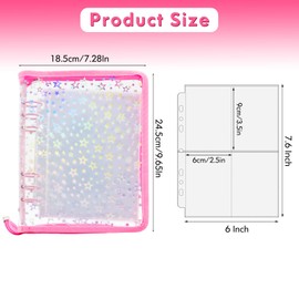 Kpop Photocard Binder Holder with 30 Pack 4-Pocket Inner Pages, A5 6 Ring Cover Album Book with Zipper for Organizing Trading Card (Pink)