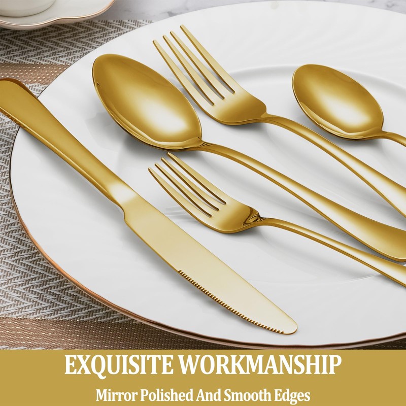 40 Pcs Gold Silverware Set Service for 8, Premium Stainless