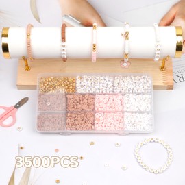 GMMA 3500 Pcs Brown White Clay Beads Bracelet Making Kit Letter Pony Beads for Friendship Bracelets Loose Spacer Beads for Bracelets Charms Making Pink Polymer Clay Beads for Jewelry Making