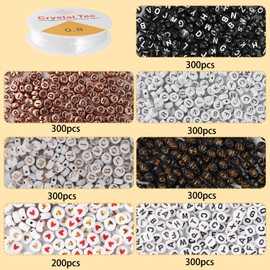 2000 PCS 4×7 mm Letter Beads for Friendship Bracelets Making Kit, A-Z Round Acrylic Alphabet Beads and Heart Beads with Clear Elastic String for Friendship Bracelet Necklace Jewelry Crafts Making