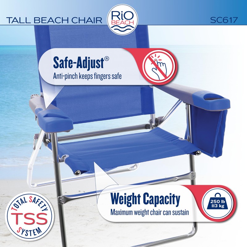 Rio Beach 2-Pack 17" Extended Height 4-Position Folding Beach Chair,