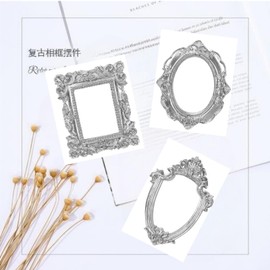 Ruimou 5Pcs Silvery Mini Retro Resin Photo Frames Oval Rectangular Wall-Mounted Photo Frames Suitable For Home Walls/DIY Party Decorations/Jewelry Displays