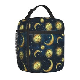 Gbuzozie Sun Moon And Stars Lunch Bag Insulated Portable Reusable Lunch Box With Zipper For Picnic Work Office Travel School
