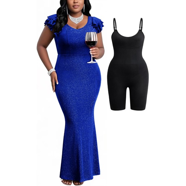 CYCLAMEN Plus Size Sparkly Formal Dress Mermaid Bodycon Maxi Evening
