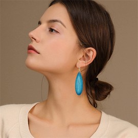 KVANU Bohemian Retro Black Brown Natural Wooden African Teardrop Dangle Drop Earrings Lightweight Handmade Long Big Vintage Wood Geometric Earrings for Women (Blue)