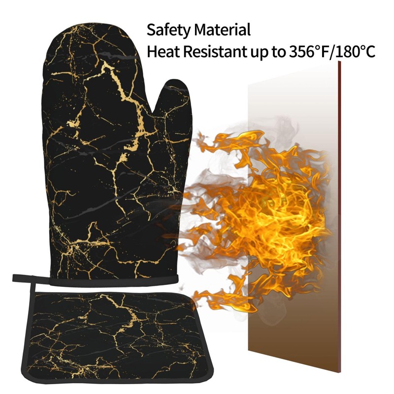 Lukbfall Black Marble Texture Oven Mitts and Pot Holders 2