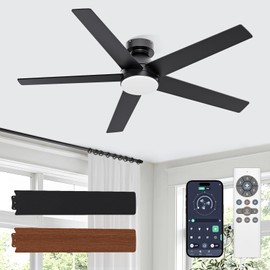 VOLISUN Ceiling Fan with Lights and Remote, 52 inch Low Profile Ceiling Fan with Light, Reversible, 3CCT, Dimmable, Noiseless, Black Flush Mount Ceilings Fans for Bedroom, Indoor/Outdoor