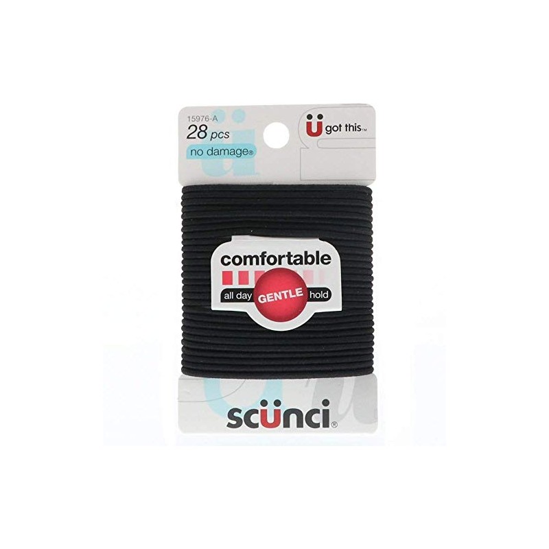 Scunci No Damage Hair Elastics, Medium, Black 28 ea