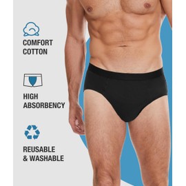 YESWEL Incontinence Underwear for Men, Washable Leak-Proof Reusable Heavy Flow, Cotton Briefs, 3 Pack (Black, Large)