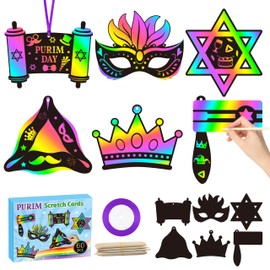 CY2SIDE Purim Day Scratch Cards - 60PCS Jewish Holiday Magic Color Rainbow Paper Bookmarks Craft Kits for Kids Sunday School Classroom Activities Art Project Decorations Religious Easter Party Favor