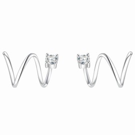Salloog Moissanite Twist Wrap Spiral Hoop Earrings - Sterling Silver, 0.2CT 3.0mm Moissanite, Double Hoop Cuff Design, Perfect for Everyday Wear and Special Occasions