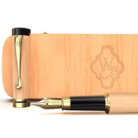 Wordsworth & Black's Fountain Pen Set, Luxury Bamboo Wood - Medium Nib; Gift Case; Includes 6 Ink Cartridges, Ink Refill Converter -Journaling, Calligraphy; Drawing, Smooth Writing [Maple Wood]