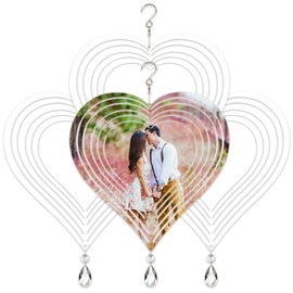 4Pack 10inch Sublimation Wind Spinner Blanks 3D Aluminum Metal Wind Sculpture Kinetic Spinners for Yard and Garden Indoor Art Ornaments Hanging Decoration (Heart)