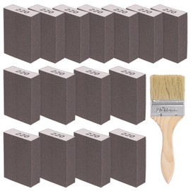 Glarks 16 Pieces 220 Grit Sanding Sponge 15 Pieces 10 x 7 x 2.5 cm Washable and Reusable Sanding Blocks and 1 Brush Ideal for Woodworking, Drywall, Metal Polishing