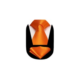 HISDERN Mens Ties Orange Ties for Men Extra Long Tie Pocket Square Set Formal Men's Necktie Handkerchief Classic Silk Plaid 63'' Tie Business Wedding