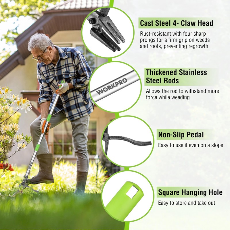 WORKPRO Weed Puller Tool with Long Adjustable Handle (33", 46"),