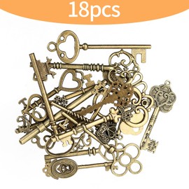 Vintage Key Decorative Keys, Antique Keys, Vintage Skeleton Keys Flying Keys, Vintage Antique Pendant Set for DIY Crafts, Necklace, Jewellery, Charms, Key Ring Decoration, Pack of 18, Zinc, No
