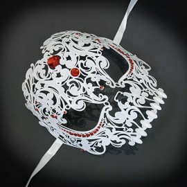 Candy Skull Collection | Metal Masquerade Mask White with Red Rhinestones Men