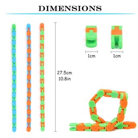 Yiran Sensory Wacky Tracks Snap and Click Fidget Toys Fidget Chain Fidget Bracelet for Stress Relief or Party Bag Fillers,Assorted Colors, Kids Adults Jigsaw Puzzle Educational Toys, 24 Links 3 Pieces