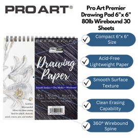 PRO ART Premium Drawing Pad 6"x6", 30 Sheets, 80# Wire, Sketch Book