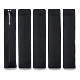 Pack of 5 Leather Single Fountain Pen Case, Pen Case for 1 Pen, Leather Case for Pens, Pencils, Ballpoint Pens, Stylus Pens, 16.5 x 3.5 cm, black, Classic