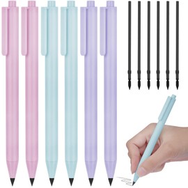 AUAUY 6PCS Inkless Magic Pencil, Macaron Color Retractable Infinity Pencil with 6 Replacement Refills, Everlasting Pencil, Eternal Pencil for Writing, Drawing, Students Home Office School Supplies