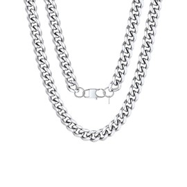 FOCALOOK Men's Necklace 3 mm / 6 mm / 9 mm / 12 mm Solid Curb Chain Necklace Stainless Steel Link Chain Punk Hip Hop Rapper Necklace for Men / Boys Gold / Silver / Black 45 cm / 55 cm / 65 cm / 70 cm / 75 cm, Stainless Steel