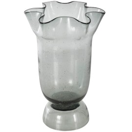 Deco 79 Glass Floral Decorative Vase Tulip Inspired Centerpiece Vase with Wavy Opening and Gold Speckles, Flower Vase for Home Decoration 9" x 8" x 14", Black